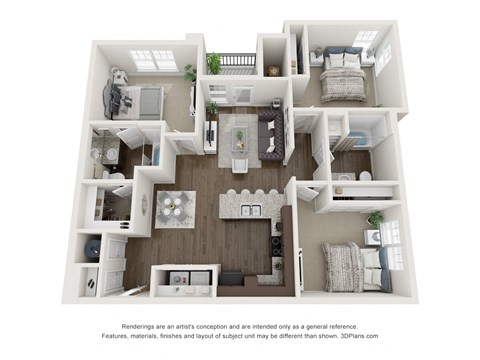 Floor plan for 3 beds, 2 baths, 1145 sqft